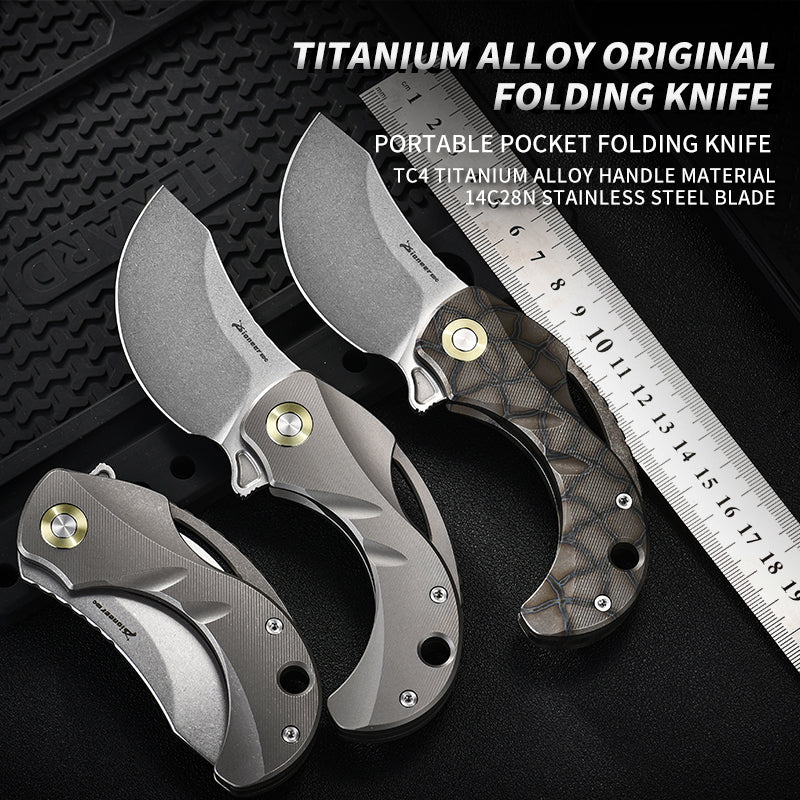 PioneerEDC Titanium Pocket Knife Folding Blade Knife CNC Stone Wash Small Tactical Knife Titanium Alloy Edc Knife