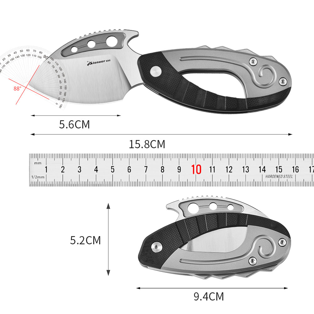 PioneerEDC Tactical Titanium Folding Knife 14C28N Steel Blade Portable Survival Titanium Knife Scales Handles Titanium Edc Knife