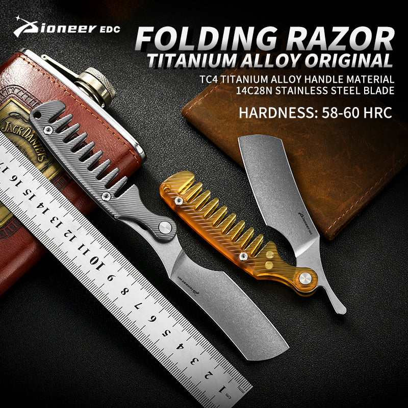 PioneerEDC Multifunctional Titanium Folding Knife 14C28N Steel Blade EDC Pocket Knife Outdoor Framelock Titanium Handle Knife