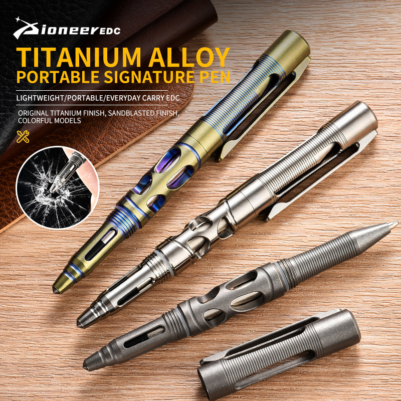 PioneerEDC Titanium Alloy Portable Pen Multitool Utility Pen Multifunctional Training Metal EDC Pen with Logo for Camping Hiking