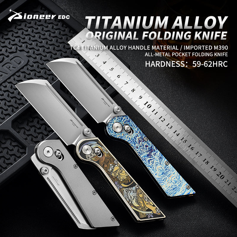 PioneerEDC New Design M390 Folding Knife Titanium Handle Outdoor Pocket Knife Engraved Titanium Knife for Collection