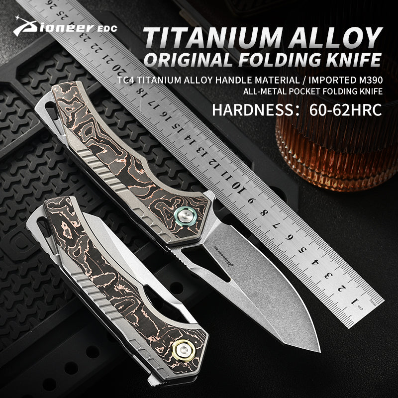 PioneerEDC M390 Pocket Knife Titanium Alloy Folding Knife  Outdoor Portable Tactical Knife