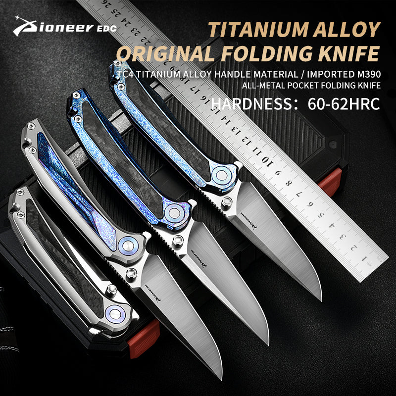 PioneerEDC Titanium Alloy Pocket Knife D2 Blade Outdoor Camping Folding Self Defense Multifunctional Cutting Tool