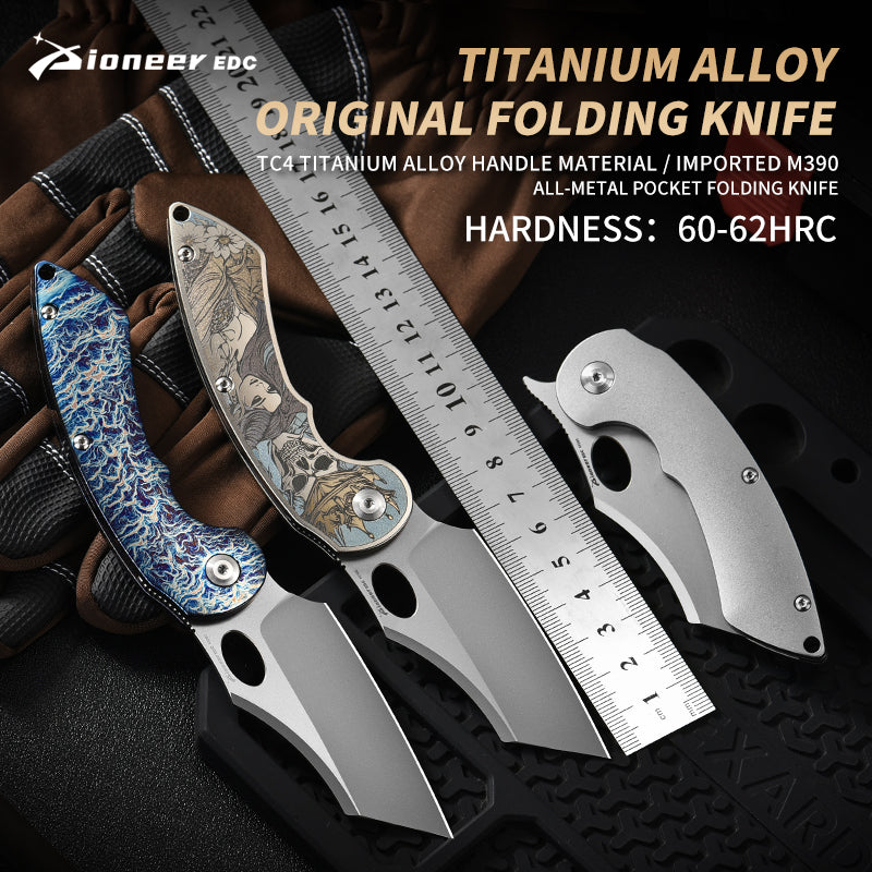 PioneerEDC 2026 New Design Tactical Titanium M390 Industrial Grade Edc Camping Collectable Folding Pocket Knife OEM 3-Year