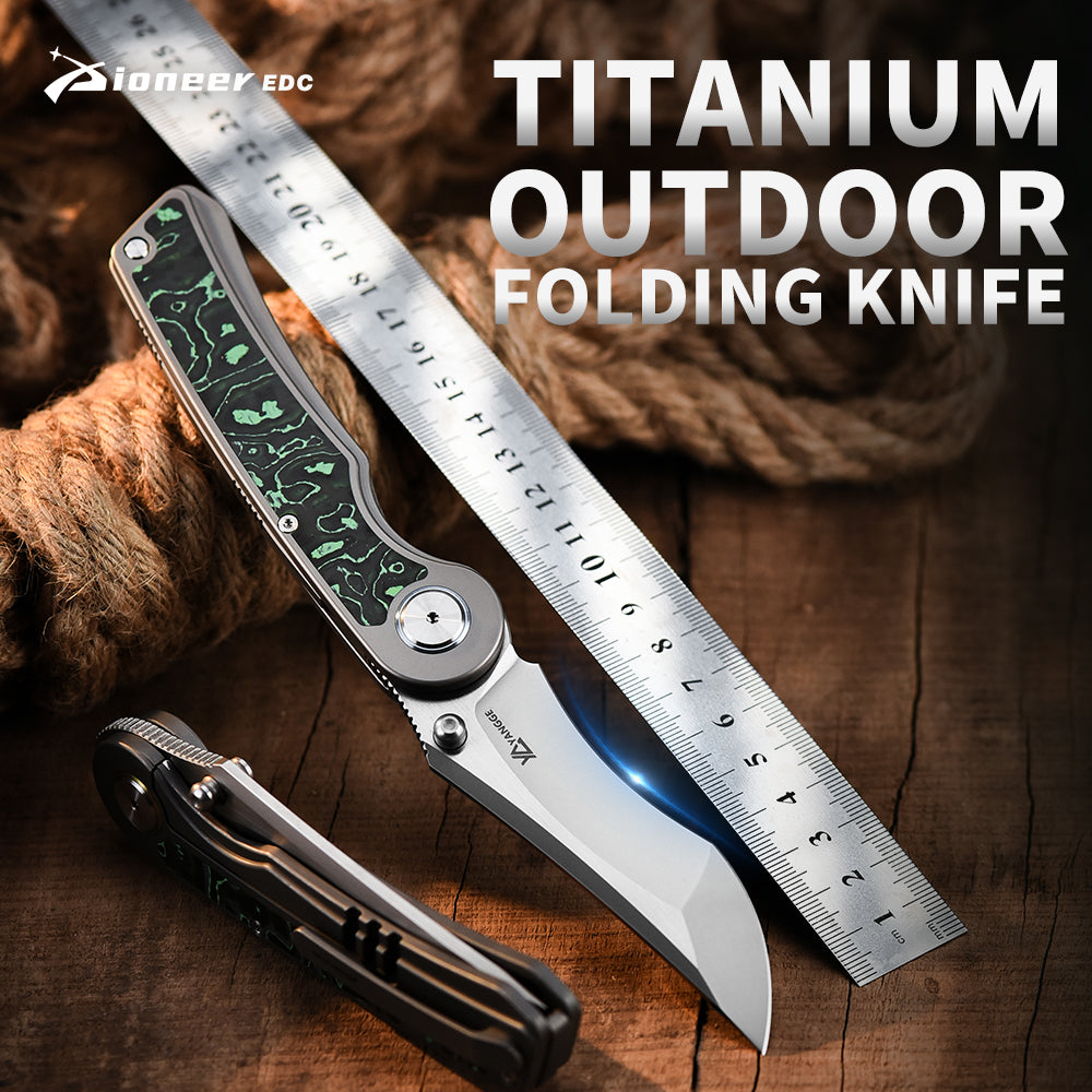 PioneerEDC S90V Blade Titanium Carbon Fiber Folding Knife EDC Pocket Knife Framelock Titanium Handle Knife for Outdoor Use