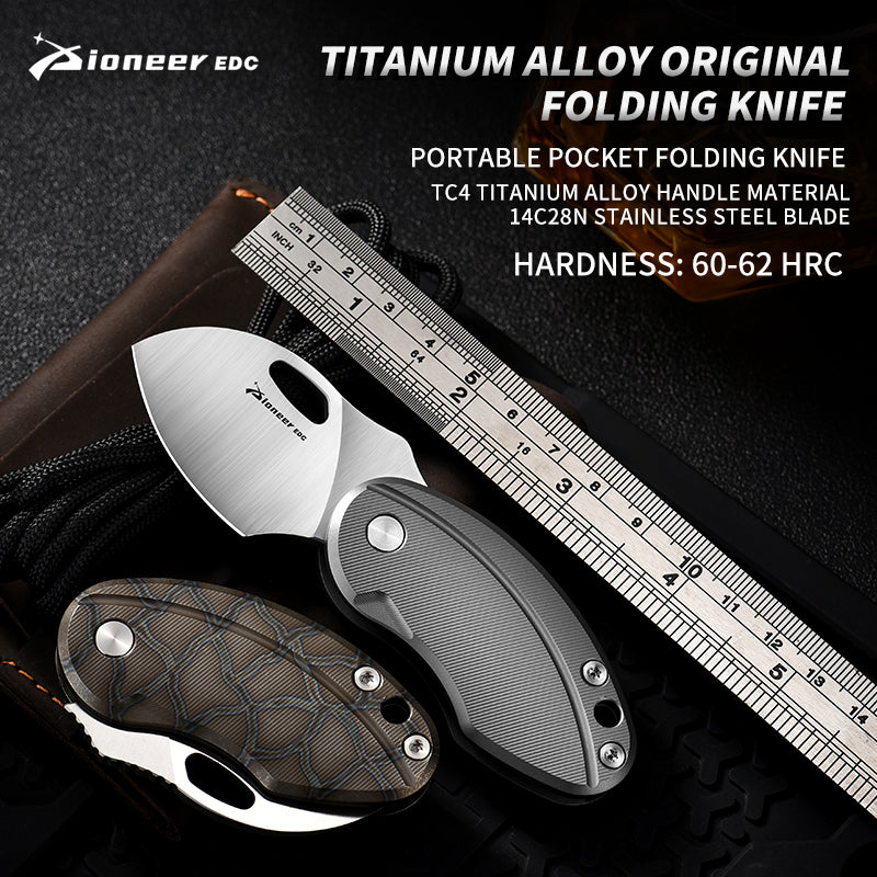 PioneerEDC Drop Point Foldable Knife Men's Mini Tactical Knife Titanium Handle Edc Knife Tactical Small Pocket Knives for Sale