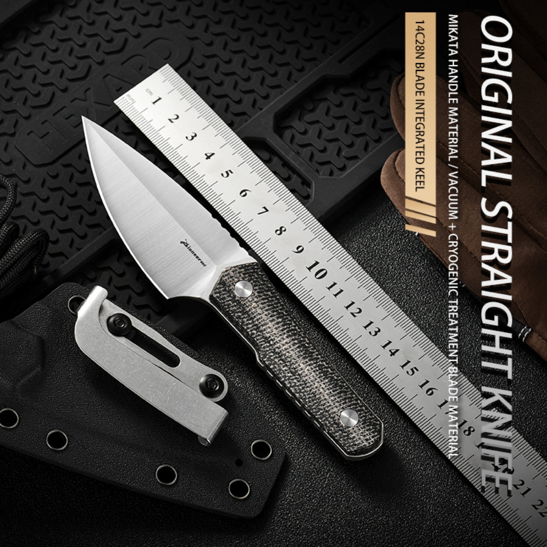 PioneerEDC 14c28n Fix Blade Knife Customizable Supported Outdoor Mikata Handle Tactical Knives Fixed Blade Knife with Sheath