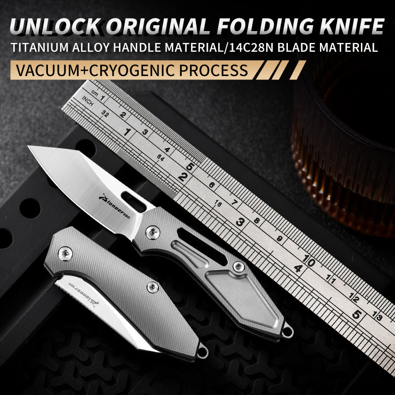 PioneerEDC Titanium Small Knife Pocket 14c28n hollow design Mini Tactical Knife Folding Blade Knife China Wholesale Knives