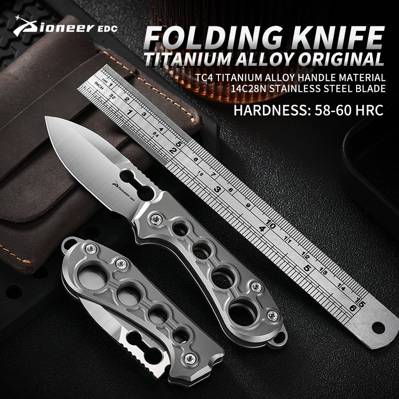 PioneerEDC Industrial Grade Titanium Drop Point EDC Pocket Knife Man Hollow Tactical Outdoor Use Small Pocket Knife Sale