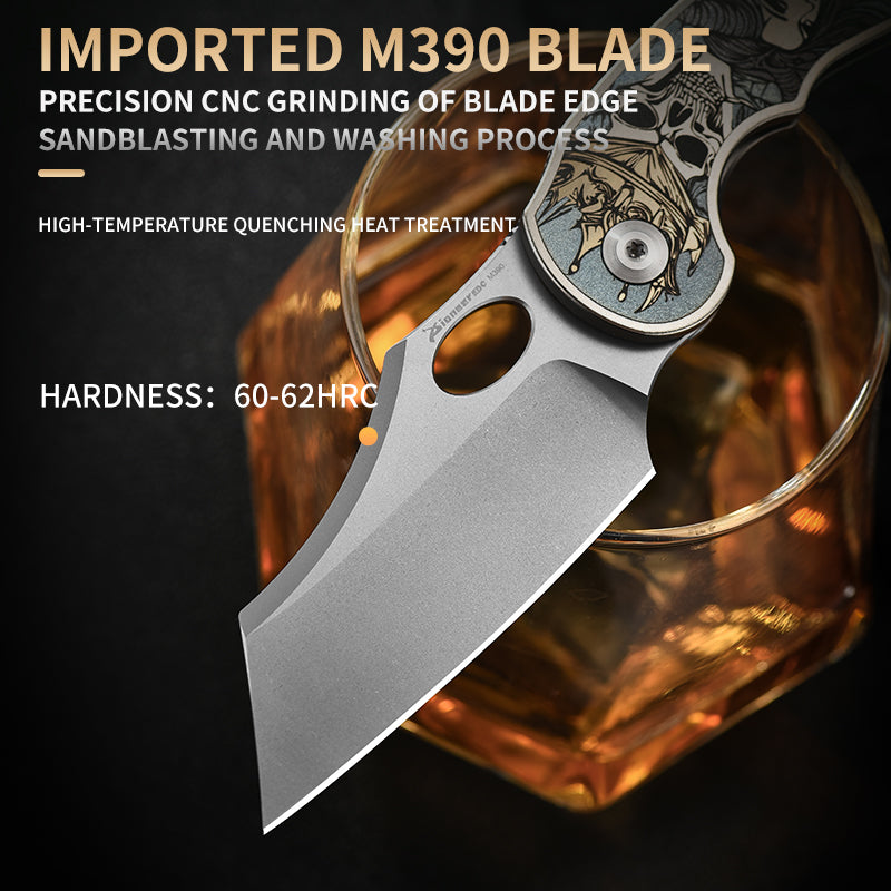 PioneerEDC 2026 New Design Tactical Titanium M390 Industrial Grade Edc Camping Collectable Folding Pocket Knife OEM 3-Year