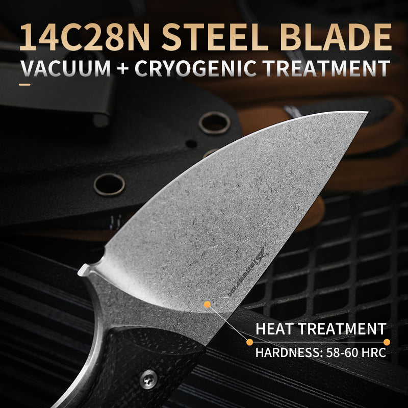 PioneerEDC Fixed Blade Outdoor Hunting Knife Micarta Handle 14C28N Steel with Kydex Sheath for Survival Campaign