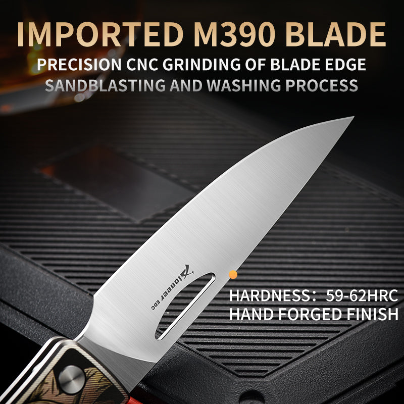 PioneerEDC Hand-Engraved titanium pocket knife M390 Blade camping folding knife outdoor portable edc collection tool for play