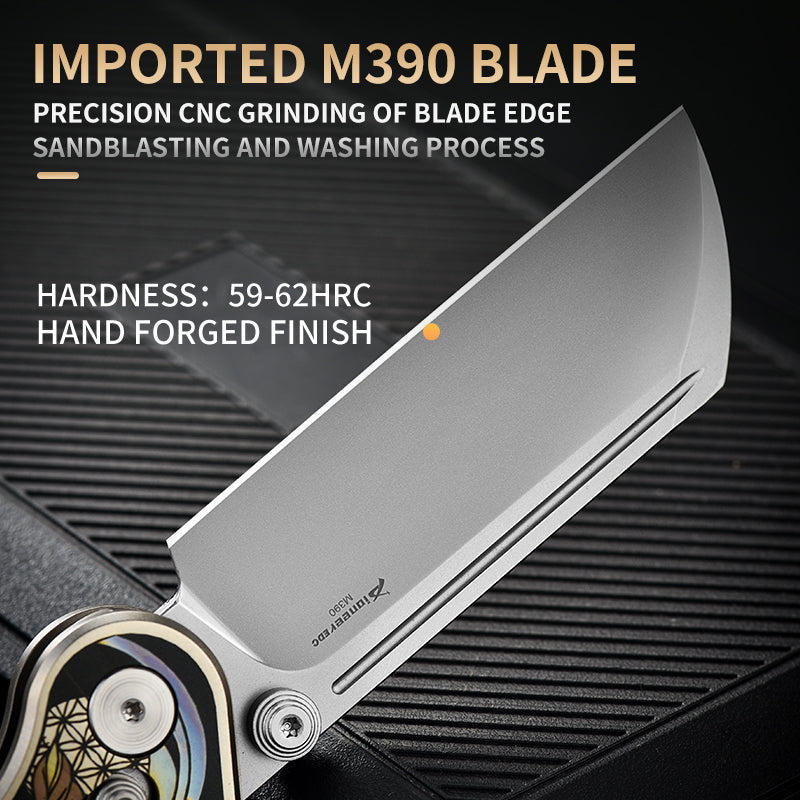 PioneerEDC New Design M390 Folding Knife Titanium Handle Outdoor Pocket Knife Engraved Titanium Knife for Collection