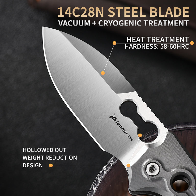 PioneerEDC Industrial Grade Titanium Drop Point EDC Pocket Knife Man Hollow Tactical Outdoor Use Small Pocket Knife Sale