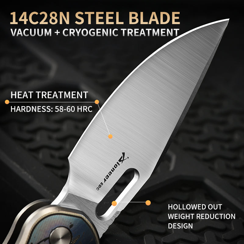 PioneerEDC Titanium Pocket Knife 14C28N Blade Customizable Outdoor Lightweight Camping Titanium Professional Knife Folding Knife