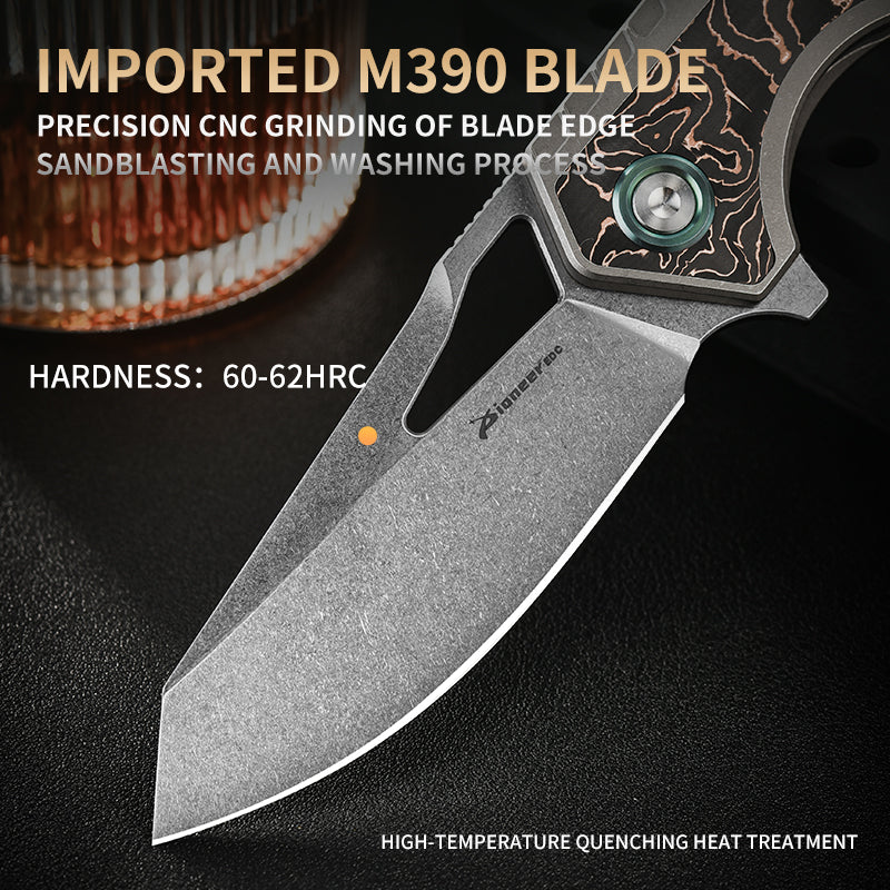 PioneerEDC M390 Pocket Knife Titanium Alloy Folding Knife  Outdoor Portable Tactical Knife