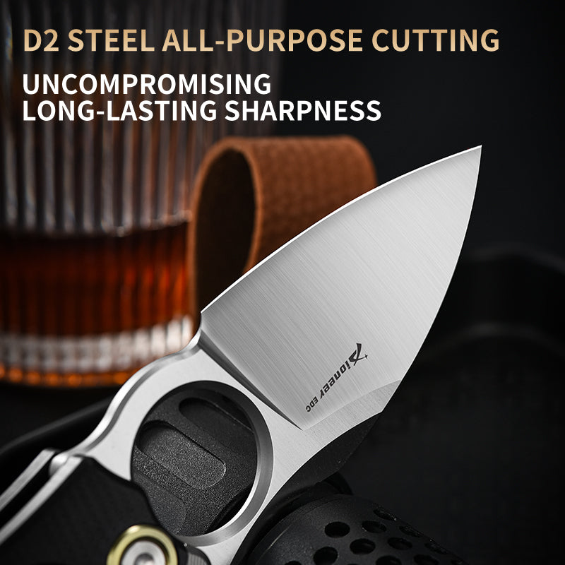 PioneerEDC Original Design Titanium Folding Knife Handmade Engraving Handle Titanium Edc Pocket Knife for Self Defense