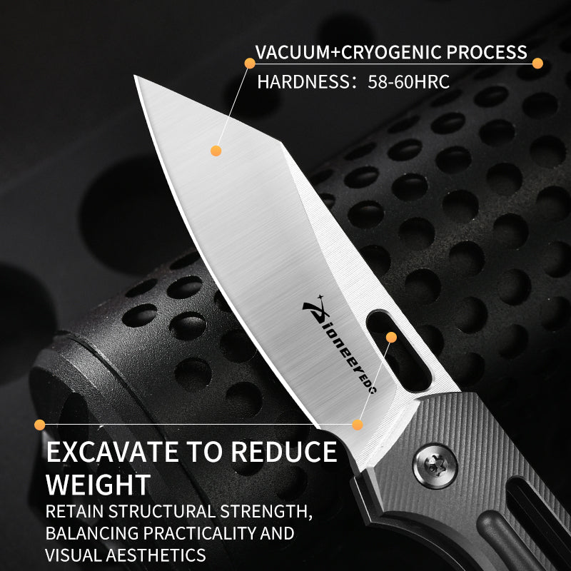 PioneerEDC Titanium Small Knife Pocket 14c28n hollow design Mini Tactical Knife Folding Blade Knife China Wholesale Knives