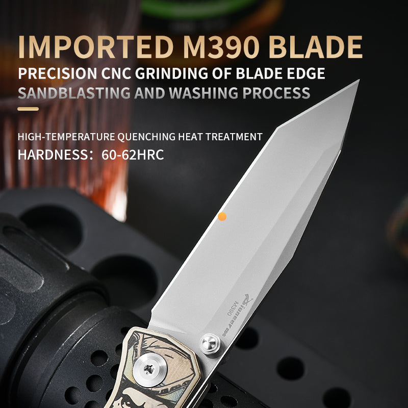 PioneerEDC Titanium Folding Knife Durable M390 Pocket Knife Premium Titanium Professional Knife Stainless Steel Folding Knife