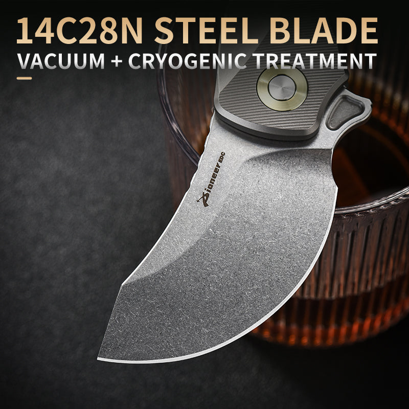 PioneerEDC Titanium Pocket Knife Folding Blade Knife CNC Stone Wash Small Tactical Knife Titanium Alloy Edc Knife