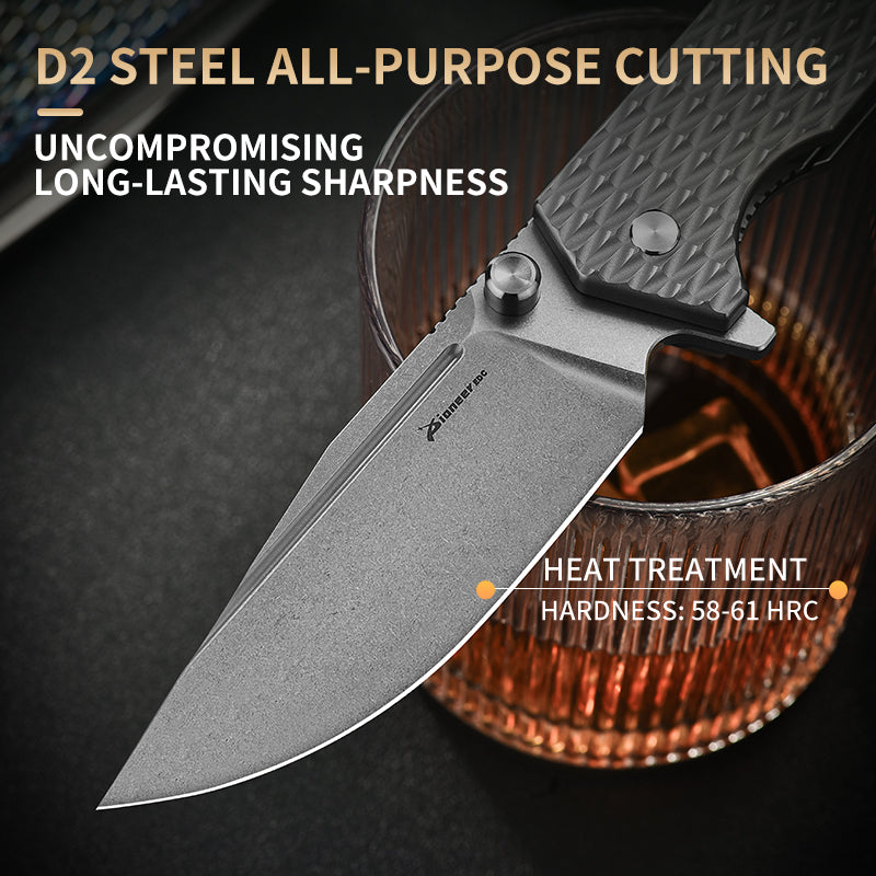 PioneerEDC Titanium Alloy Pocket Knives Folding Knife D2 Steel Blade Multi-Functional Camping Outdoor Self-Defense Knife