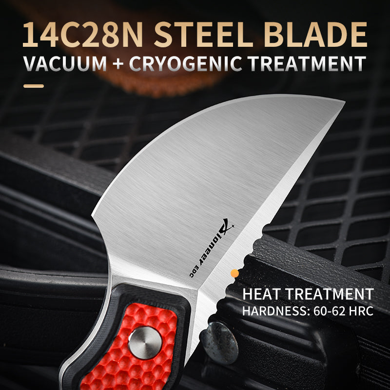 PioneerEDC Ringed Small Pocket Knife Fixed Blade Custom logo Knife 14C28N Steel Blade G10 Handle Self Defense Fixe Blade Knife