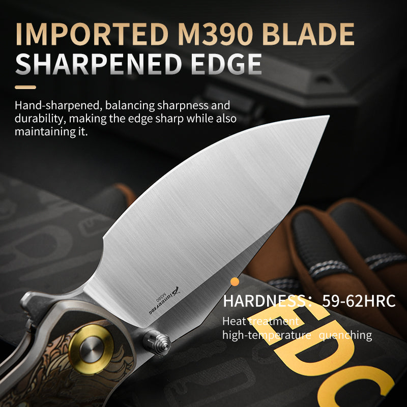 PioneerEDC original design crystal titanium knife M390 blade self defense pocket knife premium edc titanium tactical knife