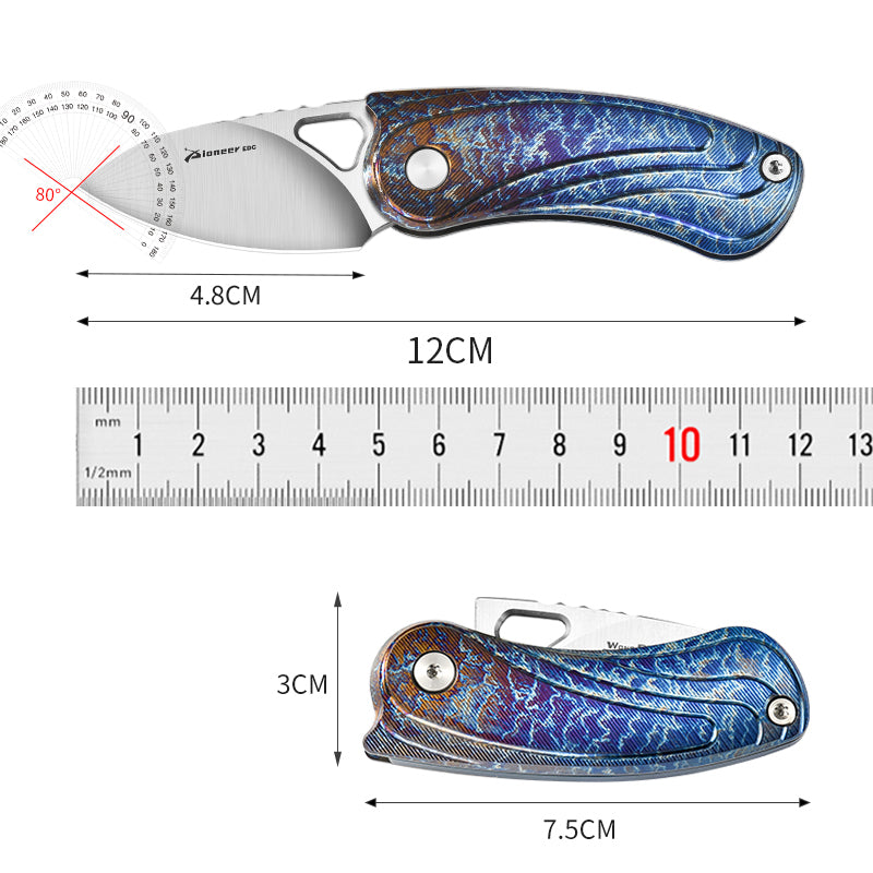 PioneerEDC Tactical Titanium Folding Knife-14C28N Steel Blade Portable Survival Knife for Camping Adventure Self-Defense