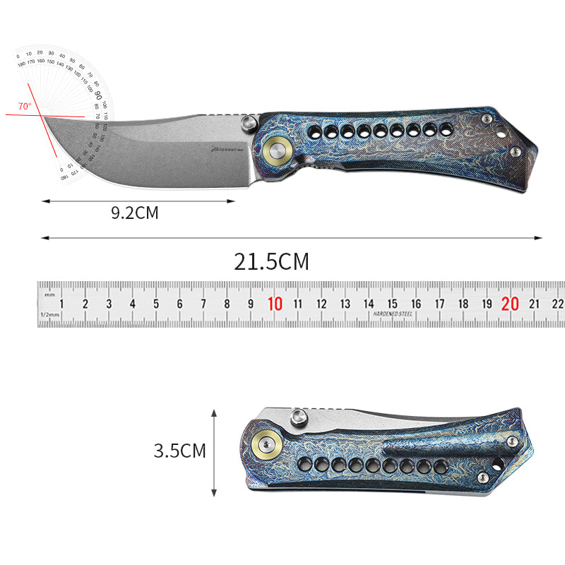 PioneerEDC Titanium Alloy Folding Knife Outdoor Multifunctional Cutting D2 Pocket Knife Plain Edge Knife for Self Defense