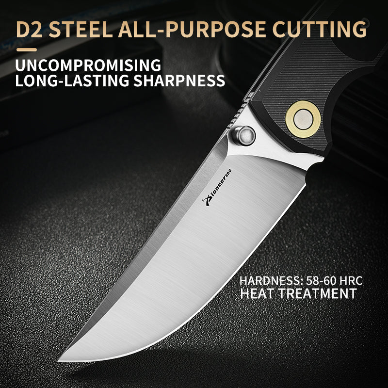PioneerEDC Titanium Outdoor Knife D2 Blade Folding Knife Titanium Carbon Fiber Pocket Knife Bulk Wholesale Knives Made in China