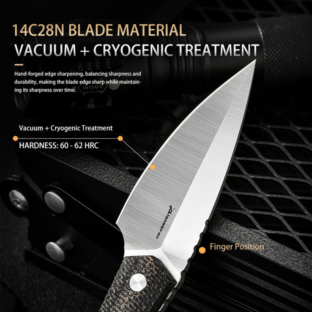 PioneerEDC 14c28n Fix Blade Knife Customizable Supported Outdoor Mikata Handle Tactical Knives Fixed Blade Knife with Sheath