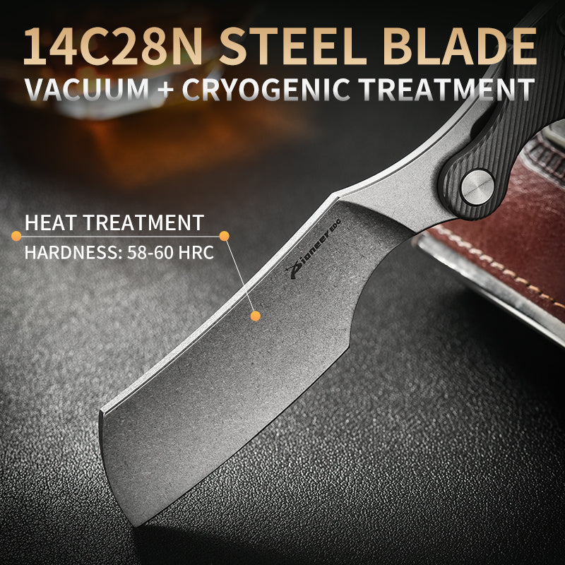 PioneerEDC Multifunctional Titanium Folding Knife 14C28N Steel Blade EDC Pocket Knife Outdoor Framelock Titanium Handle Knife
