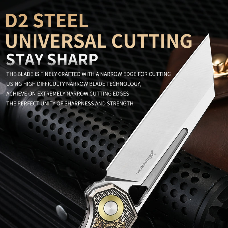 PioneerEDC 2026 Original Design Titanium Pocket Knife Straight Back Titanium Edc Folding Knife D2 Premium Titanium Blue Knife