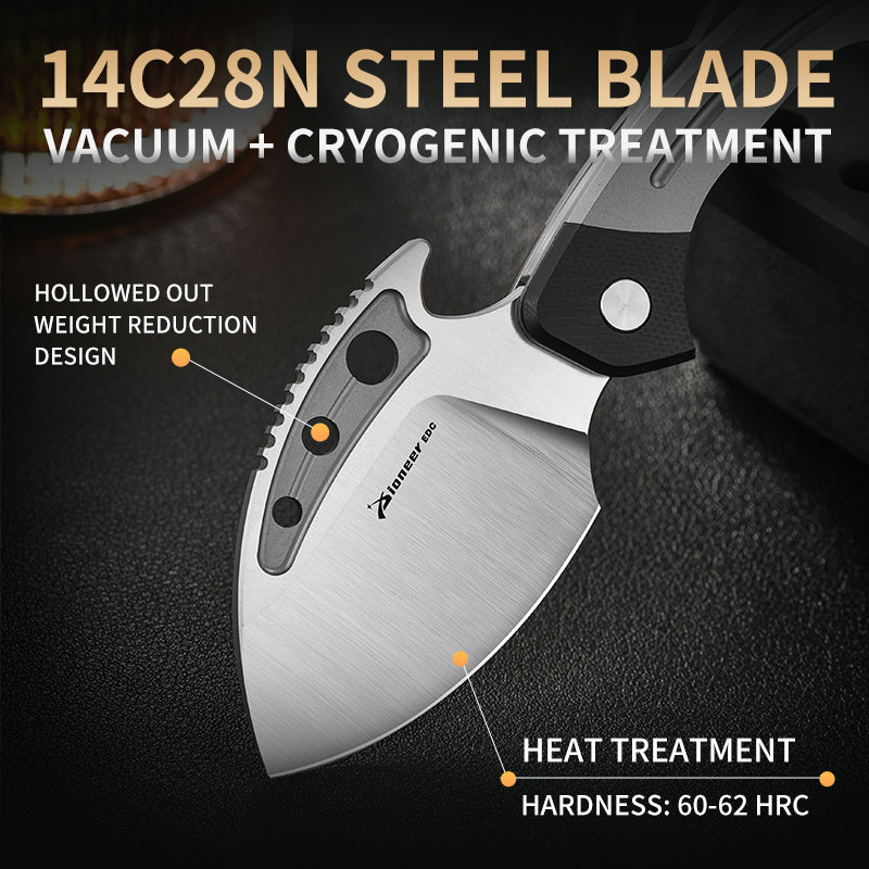 PioneerEDC Tactical Titanium Folding Knife 14C28N Steel Blade Portable Survival Titanium Knife Scales Handles Titanium Edc Knife