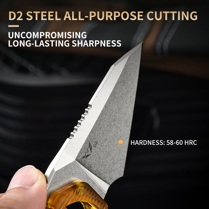 PioneerEDC PEI Handle Ringed Knife Fixed Blade D2 Tactical Edc Knife with Sheath for Hiking Outdoor Hunting Survival Camping No reviews yet