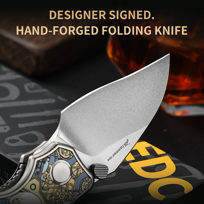 PioneerEDC TC4 Titanium Alloy Camping Folding Knife with D2 Clip Point Blade Small Tactical Pocket Knife