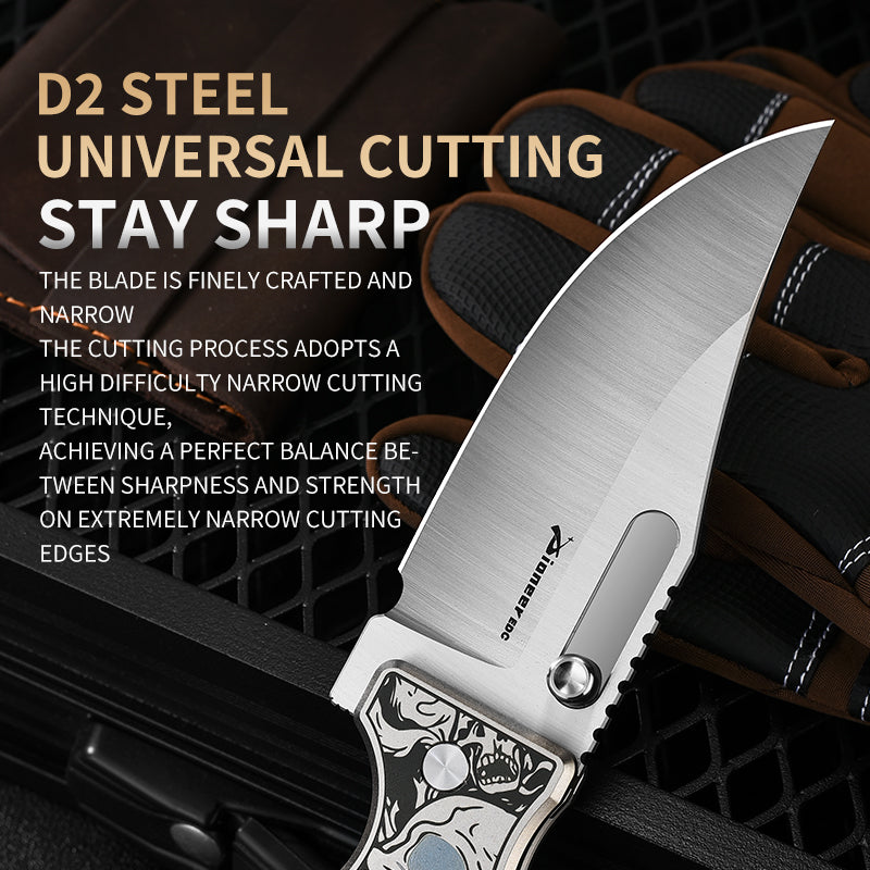 PioneerEDC Folding Knife Gr5 Titanium Handle 2026 Titanium Pocket Knife D2 Steel Blade Carving Titanium Professional Knife