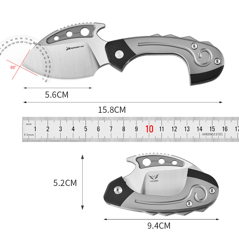 PioneerEDC Tactical Titanium Folding Knife 14C28N Steel Blade Portable Survival Titanium Knife Scales Handles Titanium Edc Knife