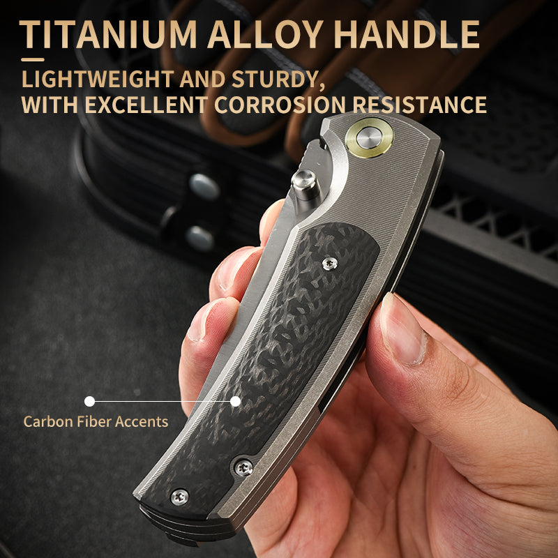 PioneerEDC Titanium Outdoor Knife D2 Blade Folding Knife Titanium Carbon Fiber Pocket Knife Bulk Wholesale Knives Made in China