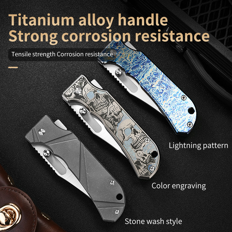 PioneerEDC Folding Knife Gr5 Titanium Handle 2026 Titanium Pocket Knife D2 Steel Blade Carving Titanium Professional Knife