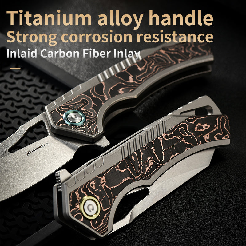 PioneerEDC M390 Pocket Knife Titanium Alloy Folding Knife  Outdoor Portable Tactical Knife