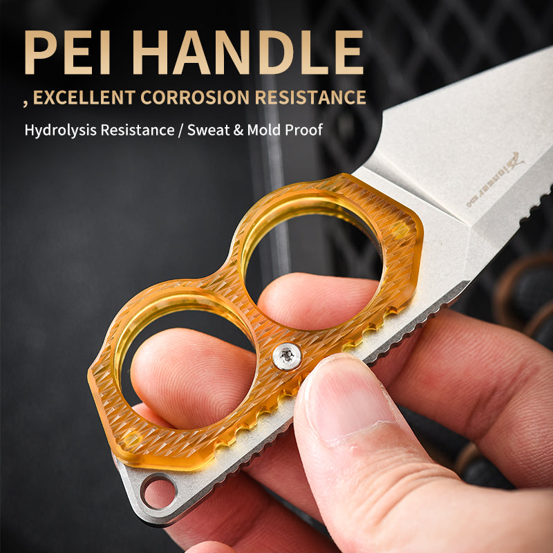 PioneerEDC PEI Handle Ringed Knife Fixed Blade D2 Tactical Edc Knife with Sheath for Hiking Outdoor Hunting Survival Camping No reviews yet