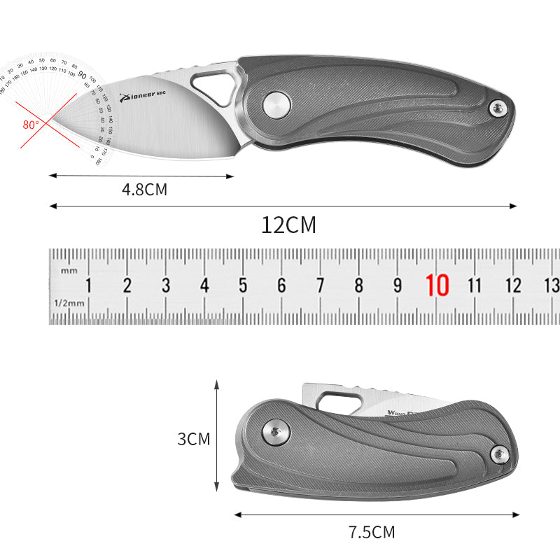 PioneerEDC Tactical Titanium Folding Knife-14C28N Steel Blade Portable Survival Knife for Camping Adventure Self-Defense