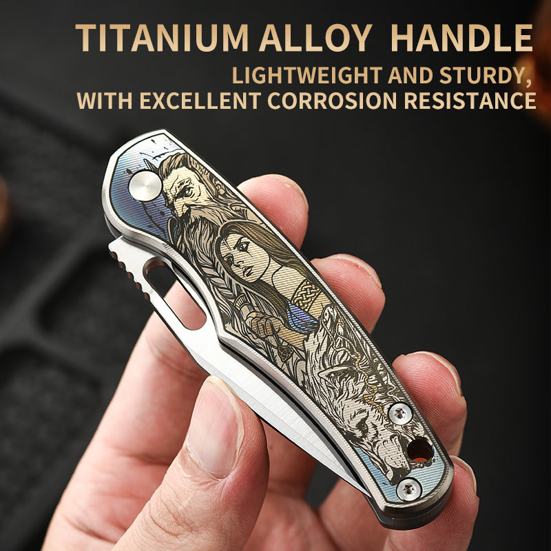 PioneerEDC Titanium Pocket Knife 14C28N Blade Customizable Outdoor Lightweight Camping Titanium Professional Knife Folding Knife