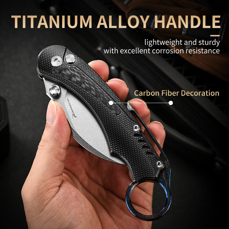 PioneerEDC TC4 Titanium Alloy Camping Folding Knife lighting blue Titanium knife with carbon fiber patch