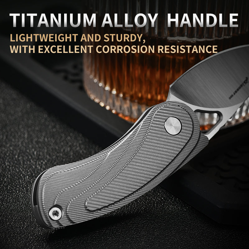 PioneerEDC Tactical Titanium Folding Knife-14C28N Steel Blade Portable Survival Knife for Camping Adventure Self-Defense