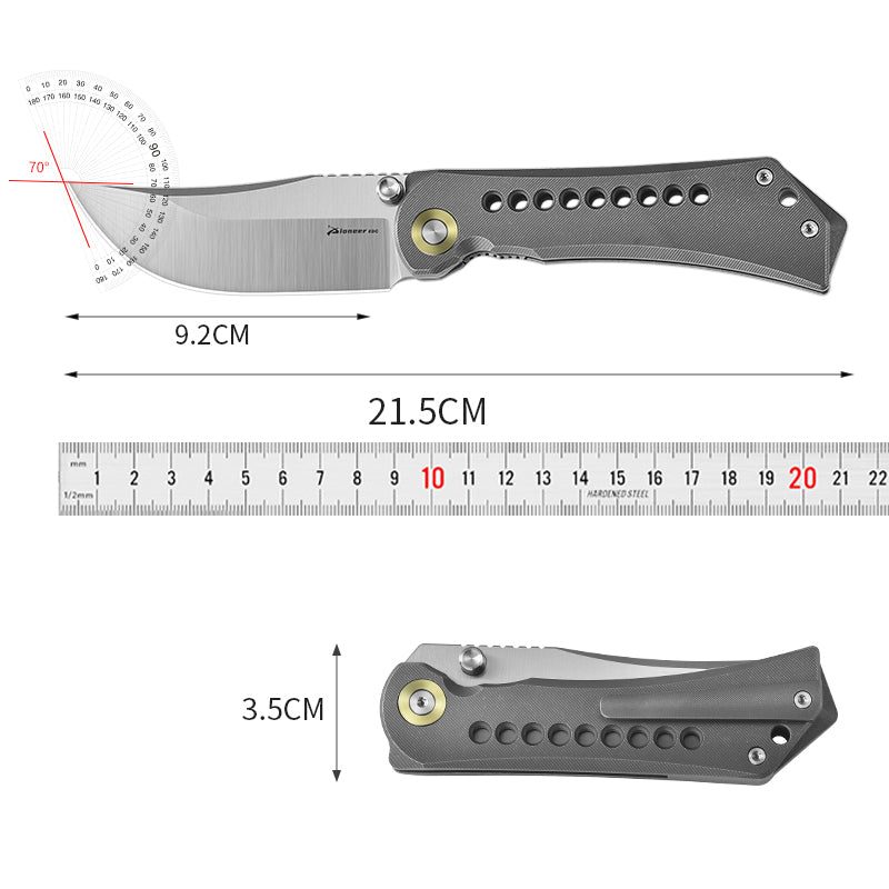 PioneerEDC Titanium Alloy Folding Knife Outdoor Multifunctional Cutting D2 Pocket Knife Plain Edge Knife for Self Defense