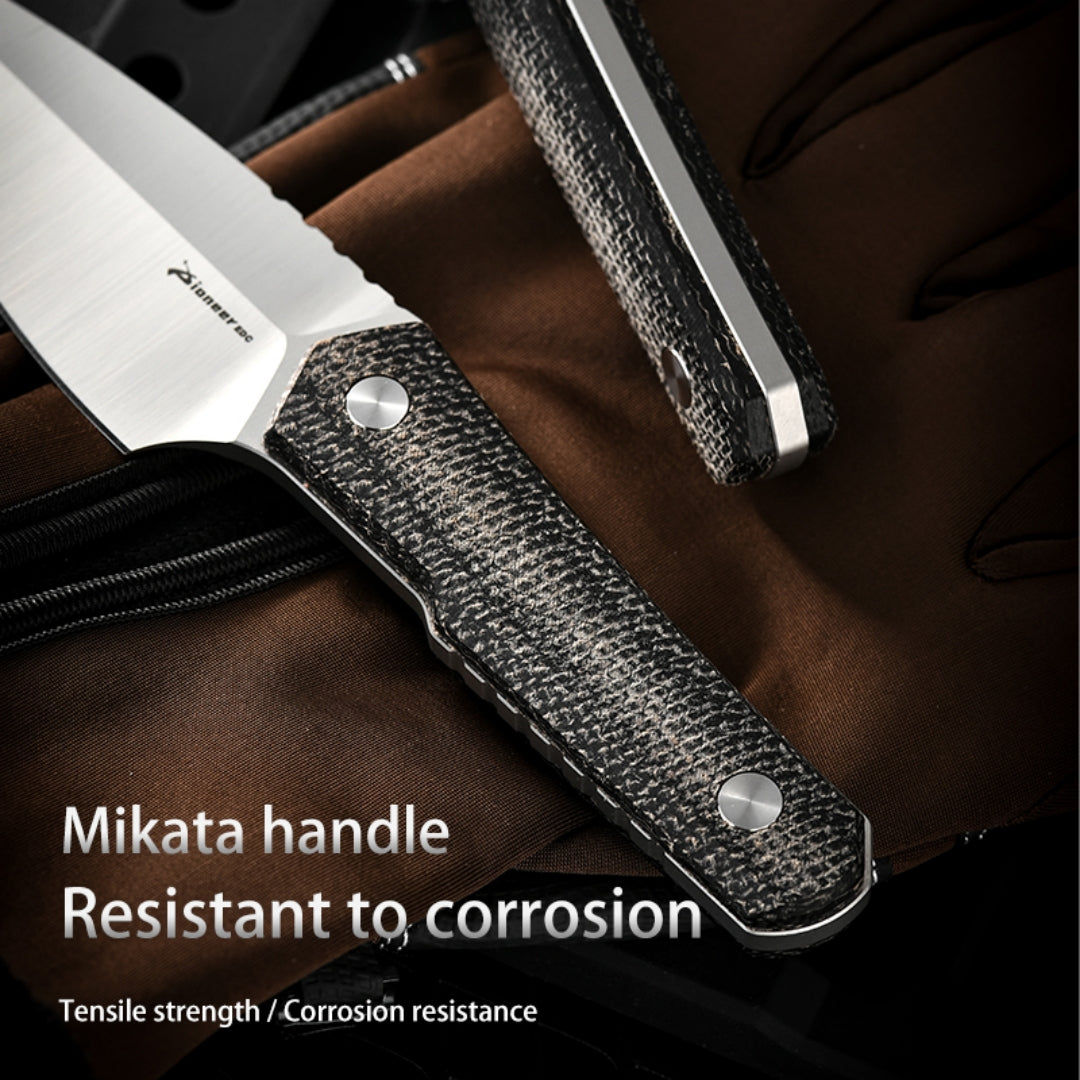 PioneerEDC 14c28n Fix Blade Knife Customizable Supported Outdoor Mikata Handle Tactical Knives Fixed Blade Knife with Sheath
