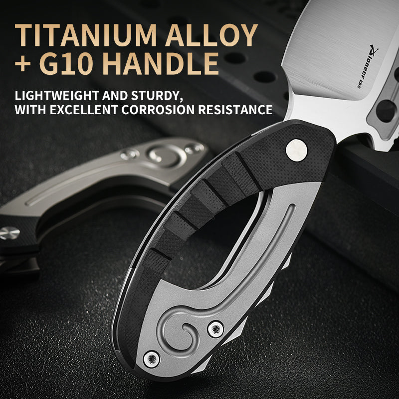 PioneerEDC Tactical Titanium Folding Knife 14C28N Steel Blade Portable Survival Titanium Knife Scales Handles Titanium Edc Knife
