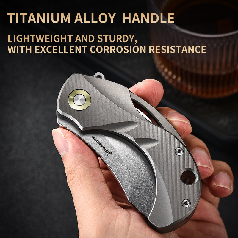 PioneerEDC Titanium Pocket Knife Folding Blade Knife CNC Stone Wash Small Tactical Knife Titanium Alloy Edc Knife